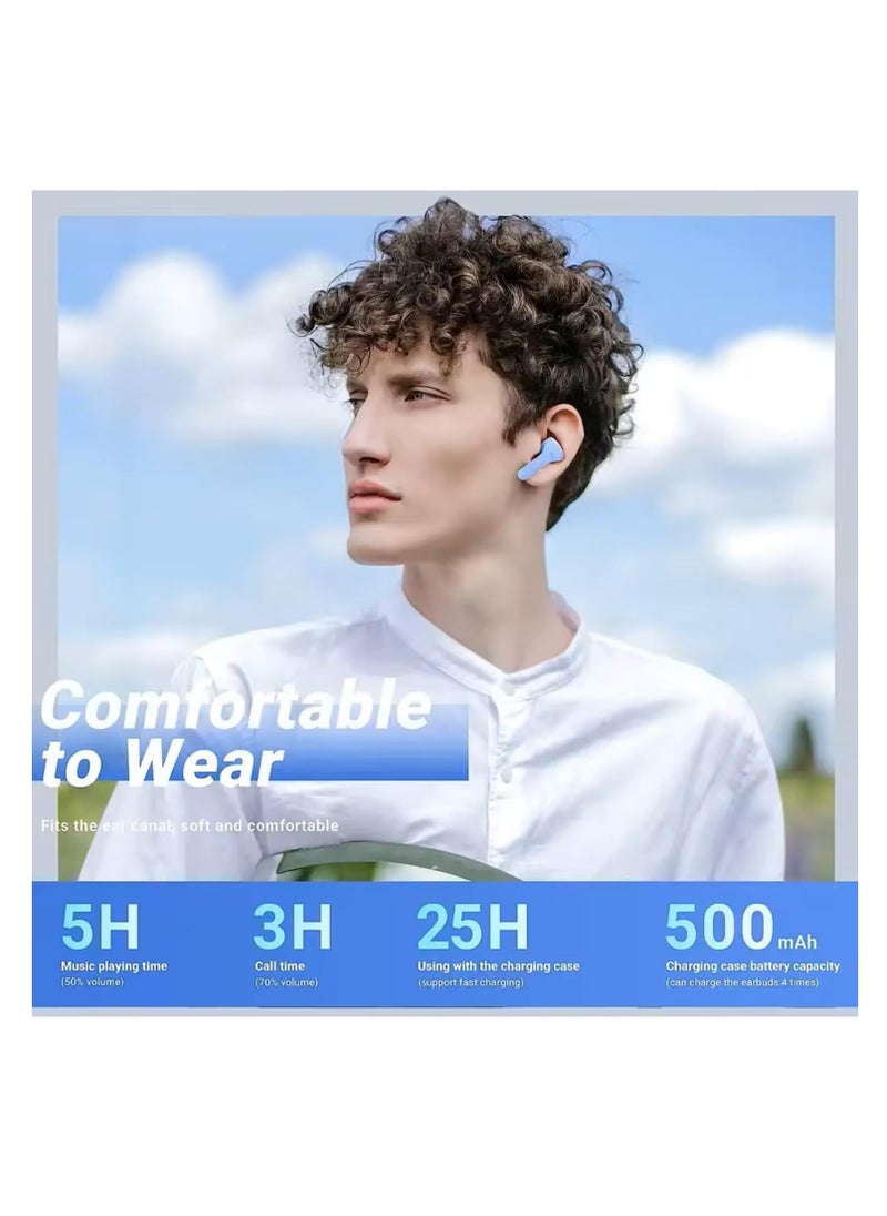 Generic - TWS Wireless Bluetooth Earphones, Transparent Design with Digital Display to Know the Charging Level, High Definition Stereo Gaming Headphones with Built-in Mic, with Touch Control Technology for the Earphone - Blue - Image 1
