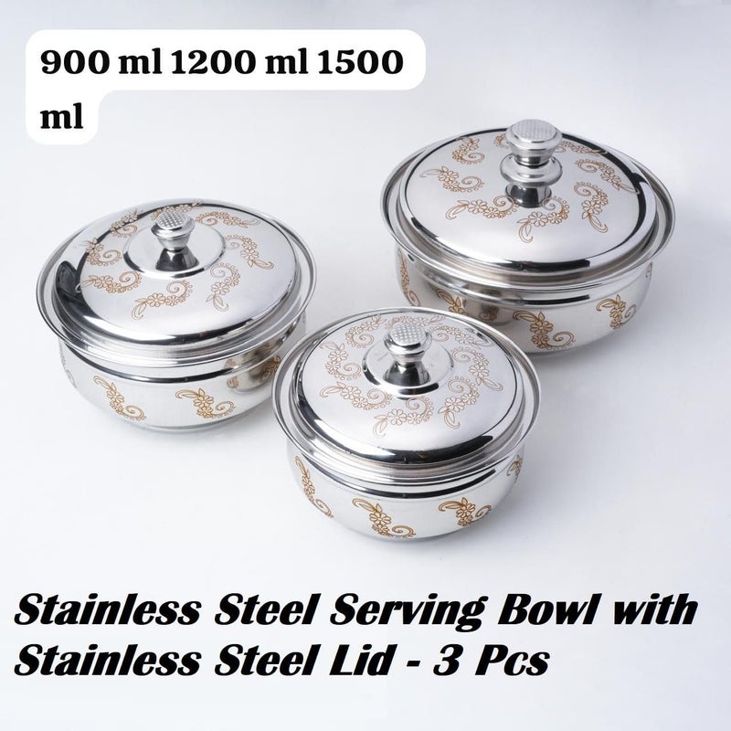 Hatanu Mall Stainless Steel Serving Bowl with Stainless Steel Lid Handi Set 3 Pcs with lid Kitchen Serving Utensils Cooking Bowl Cookware Set Dinner patila tope Size 750 ML1000 ML1500 ML - Image 3