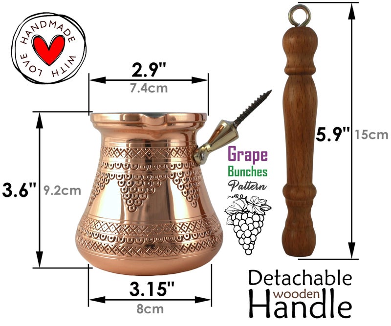 DEDE Copper - PCZ Series (Large-14fl.oz) - Thickest Solid Copper Engraved/Hammered Turkish Greek Arabic Coffee Pot with Wooden Handle, Stovetop Coffee Maker Cezve, Jezve, Jazva, Ibrik, Briki (Shiny) - Image 3