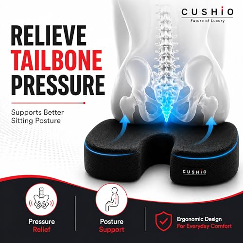 CUSHIO Coccyx Seat Cushion for Tailbone Pain Relief, Memory Foam Chair Seat Cushion for Office Chair, Car Seat Cushion, Coccyx Pillow, Orthopedic Cushion for Sciatica & Back Support - Image 2