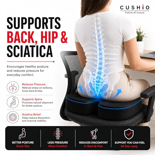 CUSHIO Coccyx Seat Cushion for Tailbone Pain Relief, Memory Foam Chair Seat Cushion for Office Chair, Car Seat Cushion, Coccyx Pillow, Orthopedic Cushion for Sciatica & Back Support - Image 4
