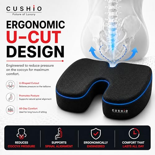 CUSHIO Coccyx Seat Cushion for Tailbone Pain Relief, Memory Foam Chair Seat Cushion for Office Chair, Car Seat Cushion, Coccyx Pillow, Orthopedic Cushion for Sciatica & Back Support - Image 3