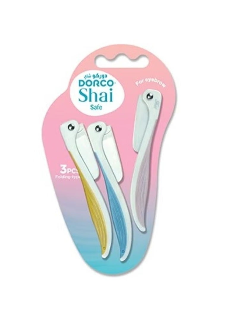DORCO Pack of 3 Shai Safe Foldable Eyebrow Razor Multicolour 