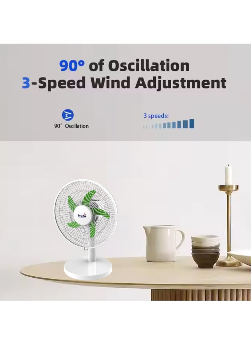Icona AC/DC 10-Inch Rechargeable Table & Clip Fan, 4500mAh Battery, 3-Speed Cooling Fan with LED Light, Portable for Hotel, Car, Outdoor, and Commercial Use - Image 5