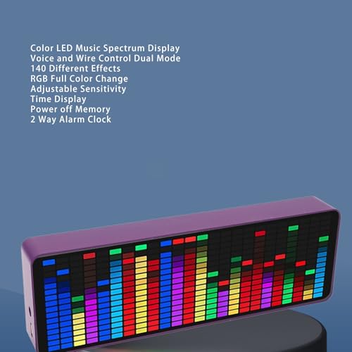 Zyyini LED Music Spectrum Display, 16x24 384 RGB LED Display Audio Spectrum Analyzer Display, 5V 1A 3W USB LED Music Spectrum for Car Game Room,with Clock 20 Dynamic 7 Color - Image 2