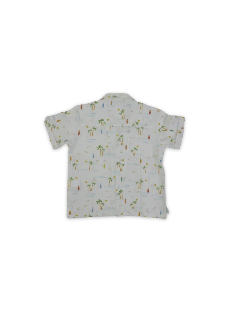 Pompelo Boys Cotton Shirt – Off-White with Palm Tree Print - Image 2