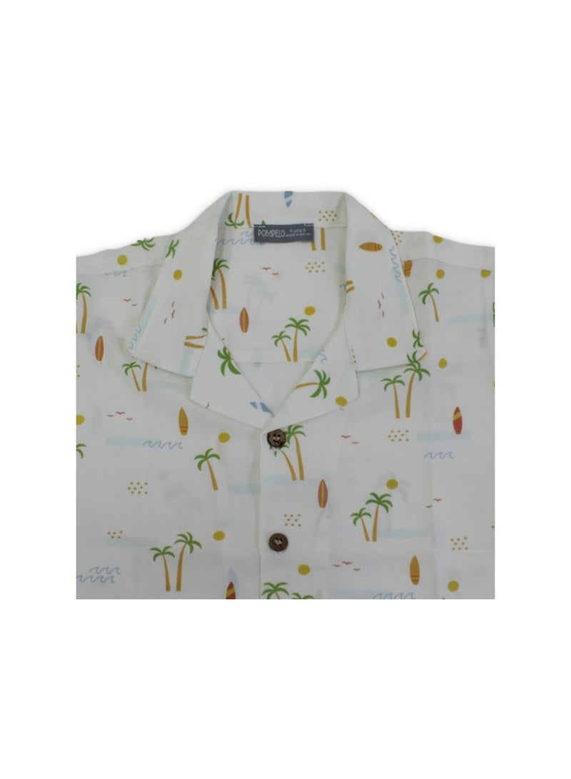 Pompelo Boys Cotton Shirt – Off-White with Palm Tree Print - Image 3