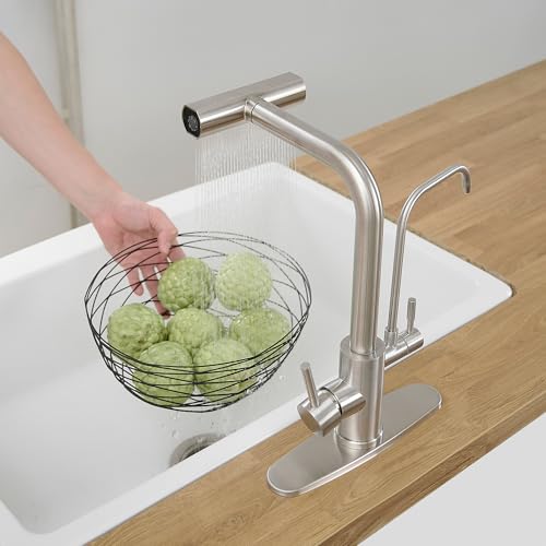 JOOM Kitchen Faucets with Water Filter and Pull Down Sprayer,Waterfall Kitchen Sink Faucet,Two Handle Sink Faucet with Pull Down Sprayer for 3 Function,Without Water Filtration Device,Brushed - Image 5