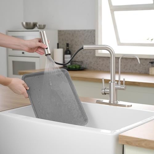 JOOM Kitchen Faucets with Water Filter and Pull Down Sprayer,Waterfall Kitchen Sink Faucet,Two Handle Sink Faucet with Pull Down Sprayer for 3 Function,Without Water Filtration Device,Brushed - Image 4