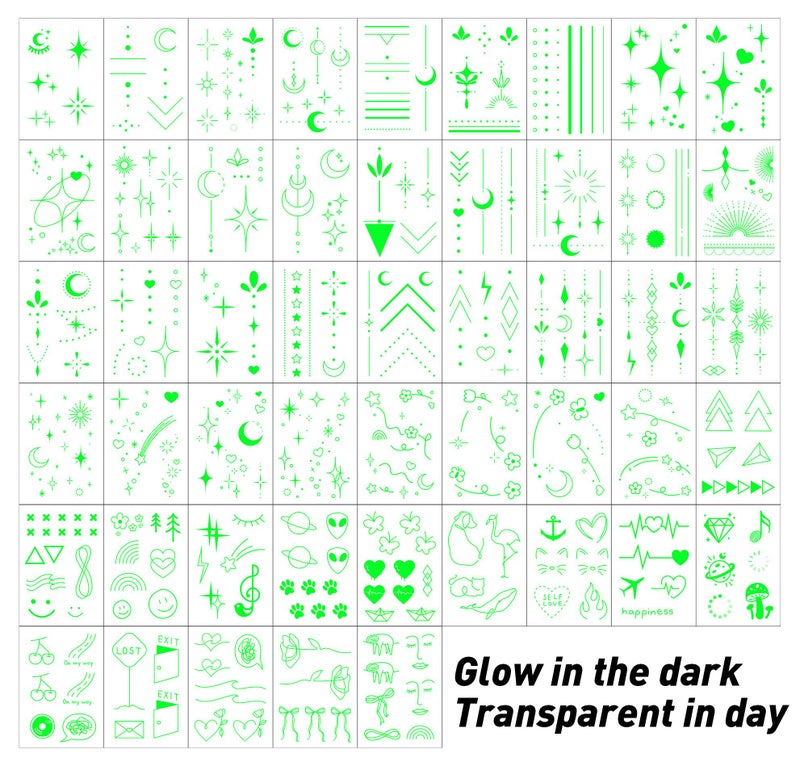 Everjoy Glow-In-The-Dark Temporary Tattoos For Women Luminous Minimalistic Small Finger Tattoos Tiny Boho Decorations Fine Line Art Fake Tattoo Stickers Kit For Kids And Women - Image 2