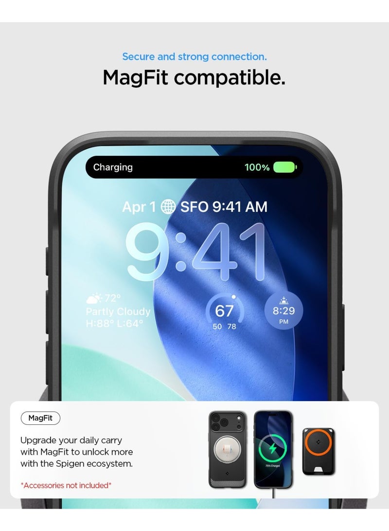 Spigen غطاء حماية Rugged Armor MagFit لجهاز iPhone 17 Pro MAX مع MagSafe وملمس ألياف الكربون (2025) - أسود غير لامع - Image 4