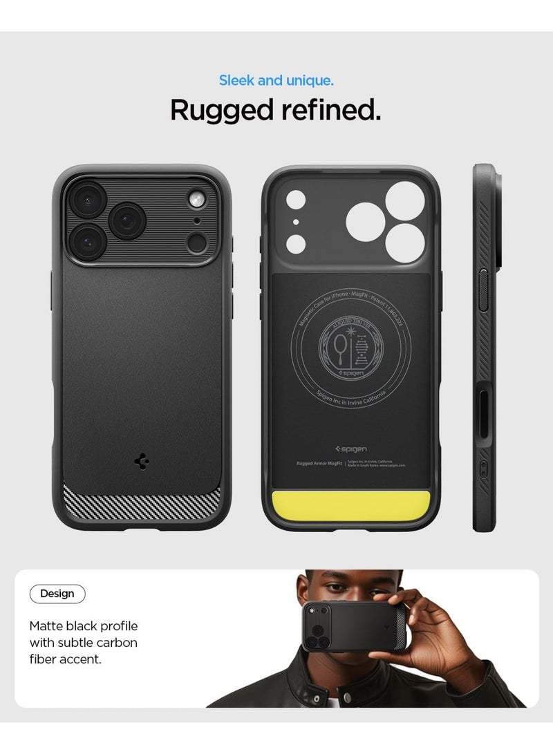 Spigen غطاء حماية Rugged Armor MagFit لجهاز iPhone 17 Pro MAX مع MagSafe وملمس ألياف الكربون (2025) - أسود غير لامع - Image 2