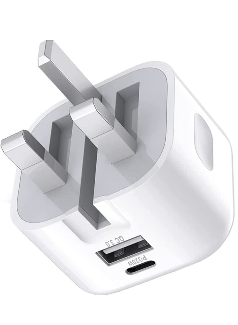 20W USB C Charger Block, 2-Ports [USB-C + USB] Charging Station, QC PD3.0 GaN Fast Charging Block, Type C Power Adapter for iPad Pro/iPhone/Samsung Note/Galaxy (Not with Cable) - Image 1