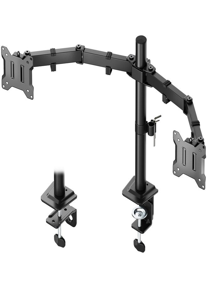 monTEK Stable Dual Monitor Stand for 17-32” Computer Screens, Heavy-Duty Desk Mount with 22 lbs per Arm, Fully Adjustable Brackets and Arms, Clamp/Grommet Base, VESA 100×100mm Max - Image 1