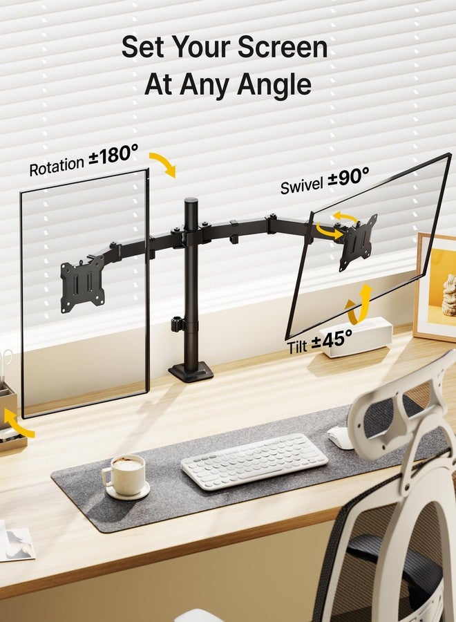 monTEK Stable Dual Monitor Stand for 17-32” Computer Screens, Heavy-Duty Desk Mount with 22 lbs per Arm, Fully Adjustable Brackets and Arms, Clamp/Grommet Base, VESA 100×100mm Max - Image 4