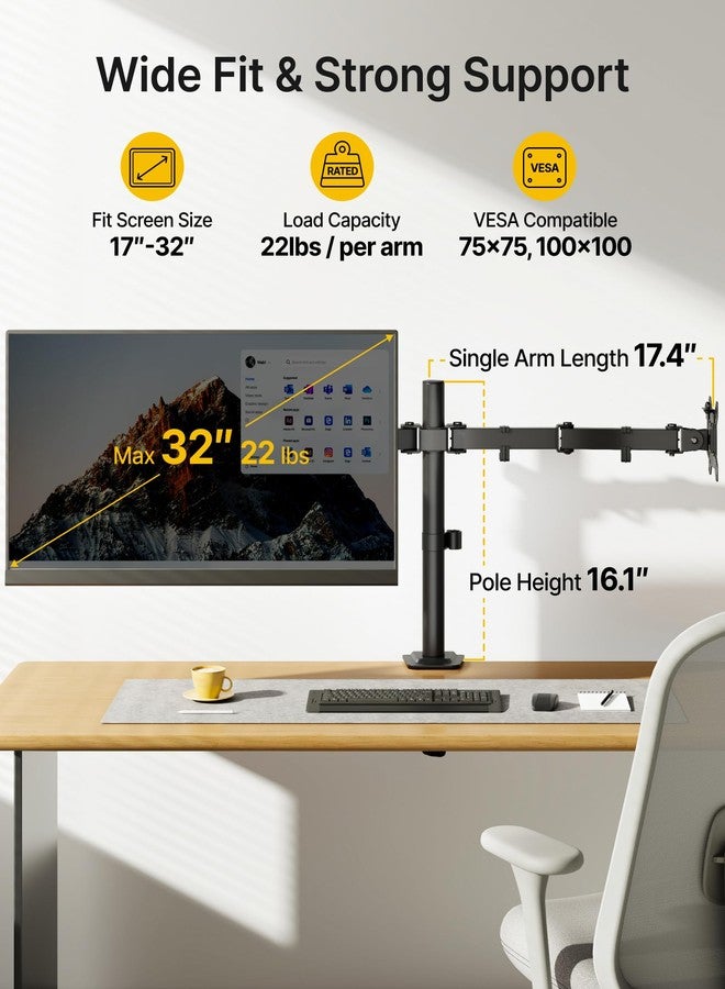 monTEK Stable Dual Monitor Stand for 17-32” Computer Screens, Heavy-Duty Desk Mount with 22 lbs per Arm, Fully Adjustable Brackets and Arms, Clamp/Grommet Base, VESA 100×100mm Max - Image 2