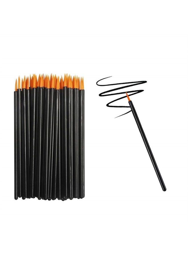 100 Pcs Disposable Eyeliner Brush Black Handle Fine Eyeliner Applicator Eyeliner Stick Eyeliner Liquid Eyeliner Lash Extension Tool Fiber Swabs Porable Eyeliner Brush Tool (Black)
