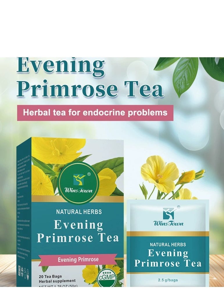 Wins Town Organic Evening Primrose Herbal Tea Bags - 2.5g x 20 Tea Bags per Box | Hormone Balance Support, PMS Relief, Skin Health | Caffeine-Free Women's Wellness Tea, Natural Sleep Aid & Stress Relief  - Image 2