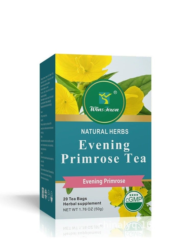 Wins Town Organic Evening Primrose Herbal Tea Bags - 2.5g x 20 Tea Bags per Box | Hormone Balance Support, PMS Relief, Skin Health | Caffeine-Free Women's Wellness Tea, Natural Sleep Aid & Stress Relief  - Image 1