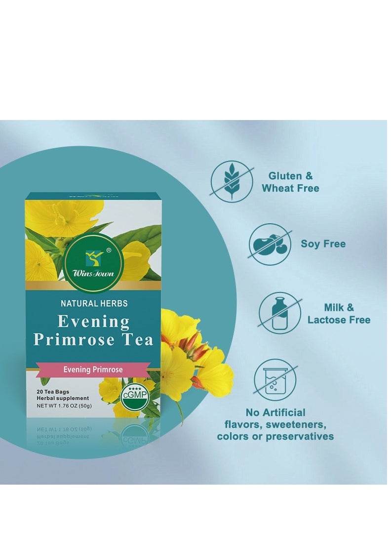Wins Town Organic Evening Primrose Herbal Tea Bags - 2.5g x 20 Tea Bags per Box | Hormone Balance Support, PMS Relief, Skin Health | Caffeine-Free Women's Wellness Tea, Natural Sleep Aid & Stress Relief  - Image 4
