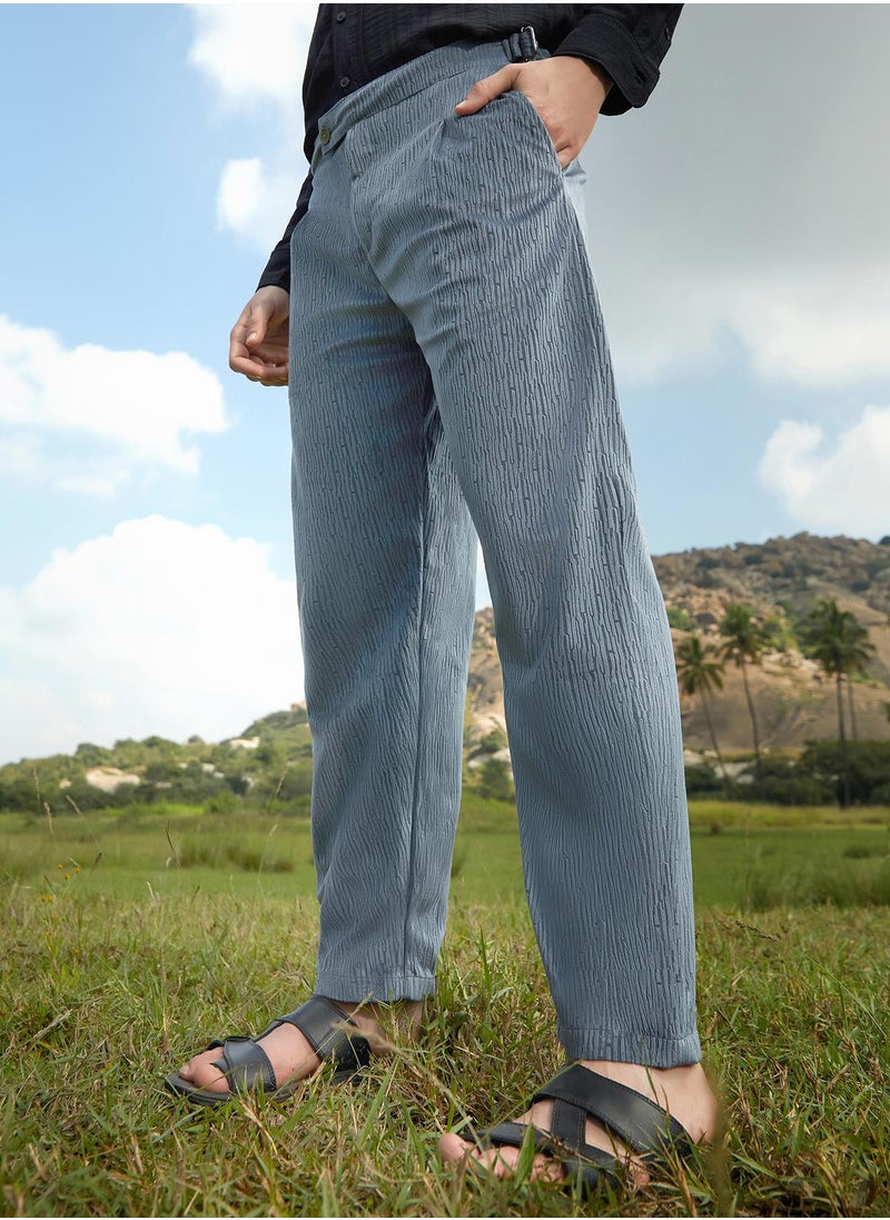 Campus Sutra Men's Moon Grey Veined Tailored Trousers  - Image 1