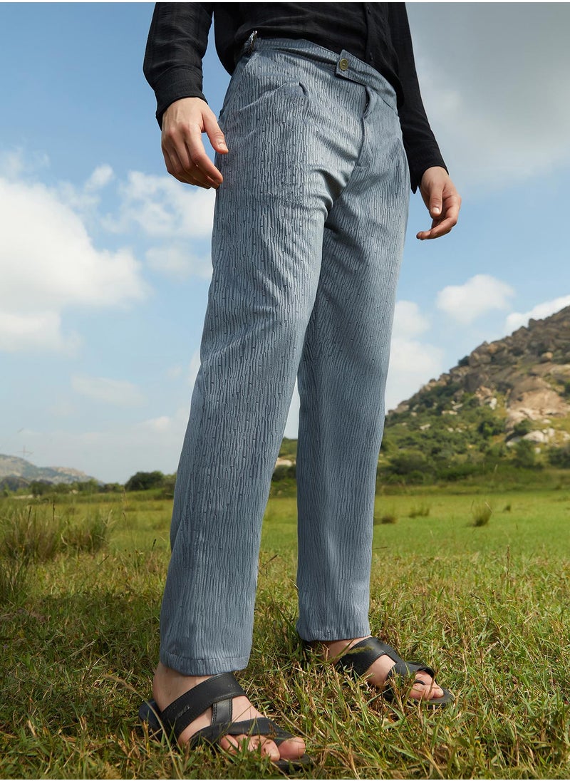 Campus Sutra Men's Moon Grey Veined Tailored Trousers  - Image 3