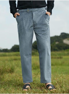 Campus Sutra Men's Moon Grey Veined Tailored Trousers  - Image 2