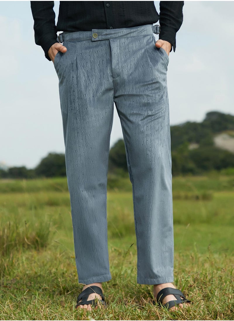 Campus Sutra Men's Moon Grey Veined Tailored Trousers  - Image 2