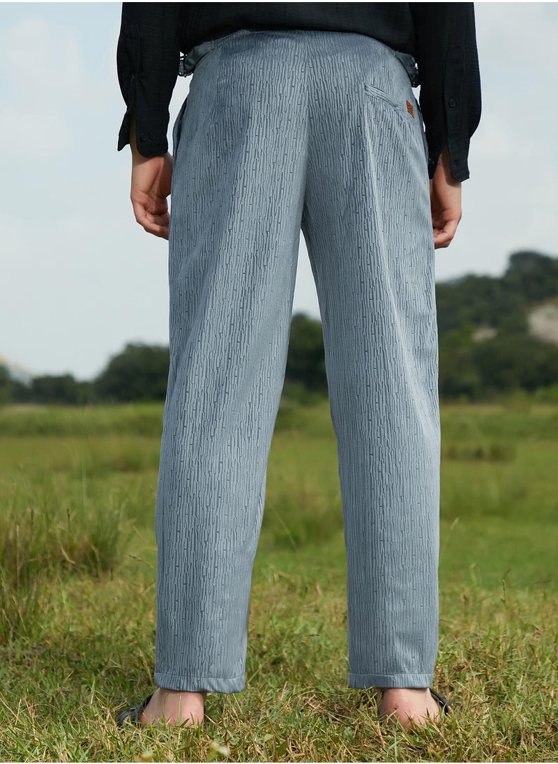 Campus Sutra Men's Moon Grey Veined Tailored Trousers  - Image 5