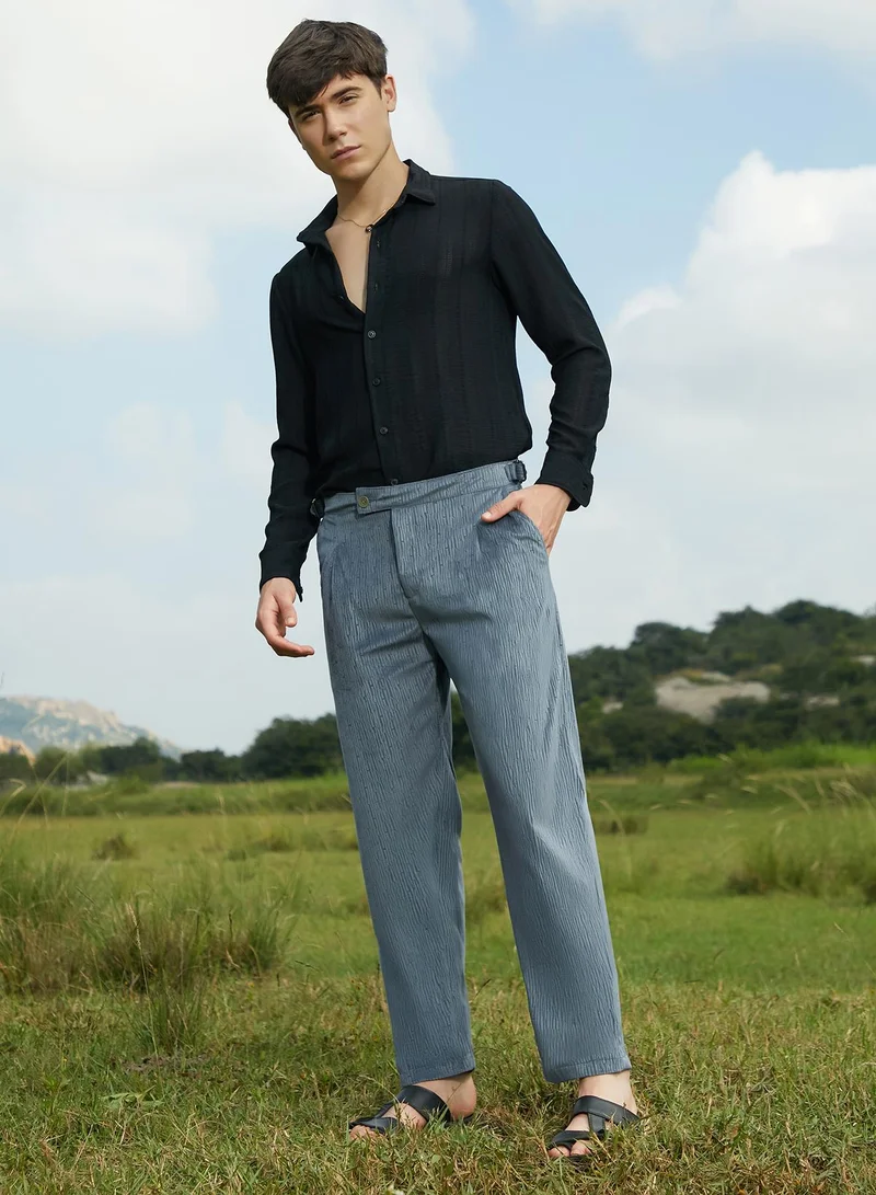 كامبوس سوترا Men's Moon Grey Veined Tailored Trousers