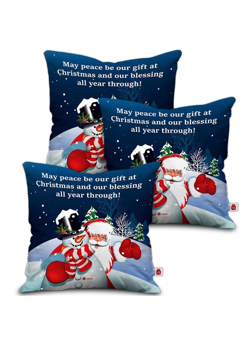 Indigifts - Indigifts Christmas Decorations for House Peace Be Our Gift at Christmas Printed Blue Set of 3 Cushion Cover 16x16 inches - Christmas Cushion, Xmas Decorations, Christmas Gifts, Christmas Pillow - Image 1