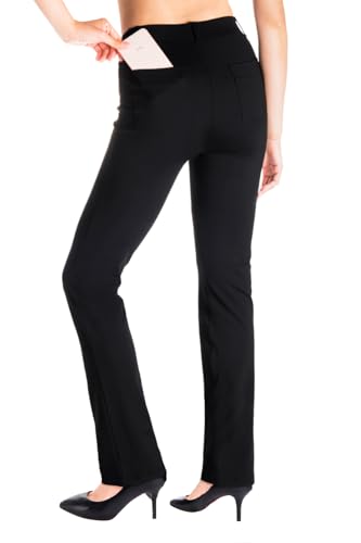Yogipace,4 Pockets/Belt Loops,Women's Straight Leg Yoga Dress Pant Work Pants Office Slacks,31",Black,Size M - Image 2