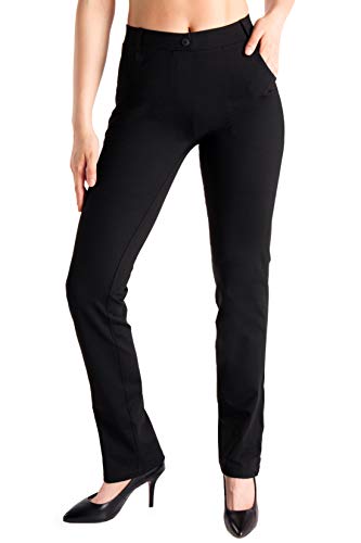 Yogipace,4 Pockets/Belt Loops,Women's Straight Leg Yoga Dress Pant Work Pants Office Slacks,31",Black,Size M - Image 3