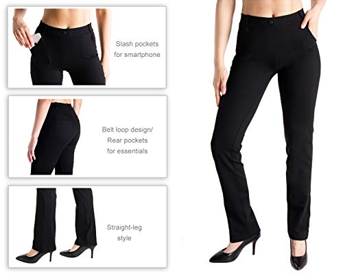 Yogipace,4 Pockets/Belt Loops,Women's Straight Leg Yoga Dress Pant Work Pants Office Slacks,31",Black,Size M - Image 4