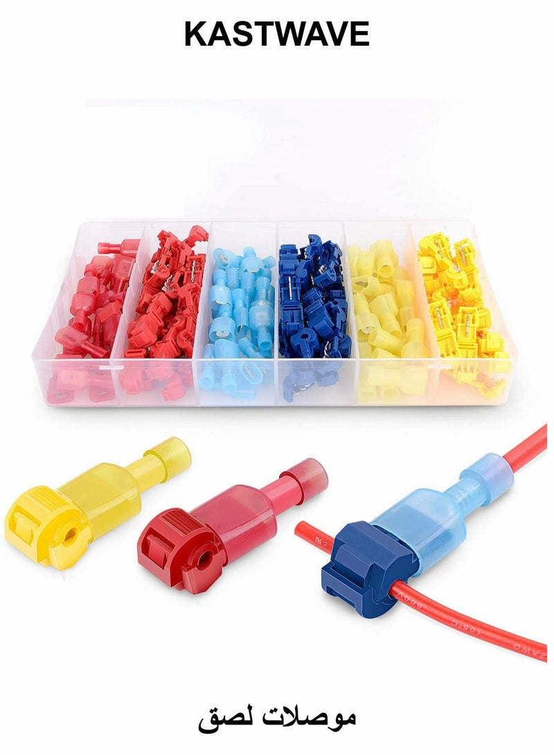 كاست ويف طقم موصلات سريعة الوصل على شكل حرف T، ذاتية التعرية مع مجموعة فصل سريع ذكرية معزولة بالكامل من النايلون، موصل كهربائي سريع الوصل (120 قطعة) - Image 1