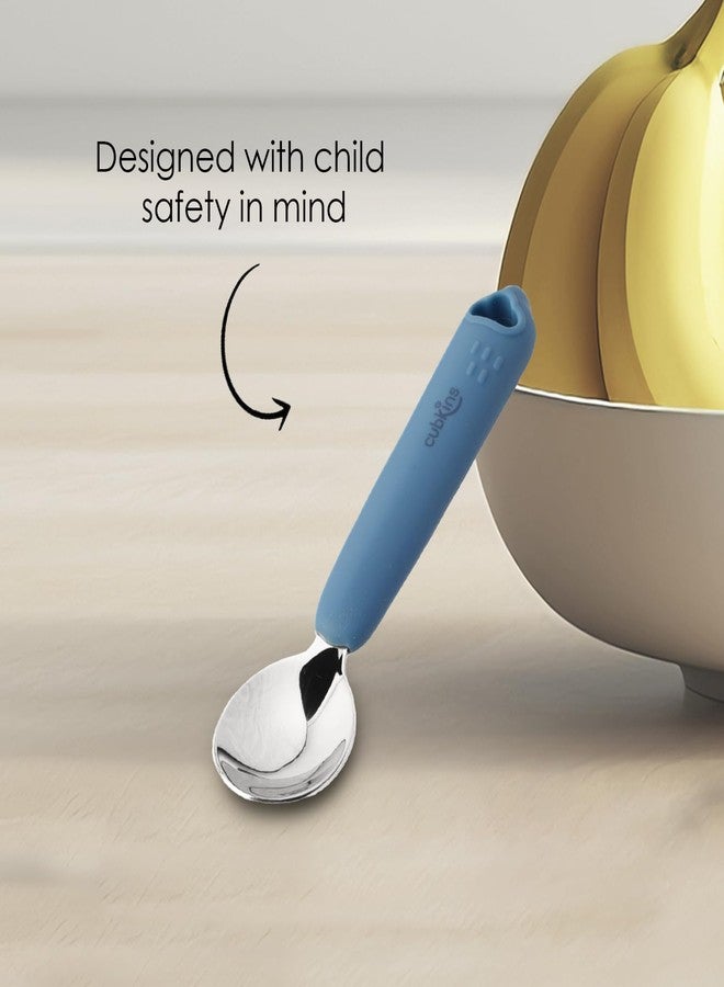 Cubkins Steel Head Spoon for Feeding Babies with Soft Silicone Handle | Non Toxic, Food Safe and BPA Free | Washable and Reusable (Blue Olive) - Image 4