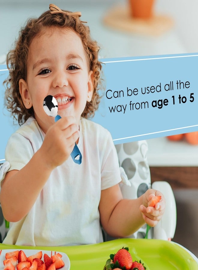 Cubkins Steel Head Spoon for Feeding Babies with Soft Silicone Handle | Non Toxic, Food Safe and BPA Free | Washable and Reusable (Blue Olive) - Image 5