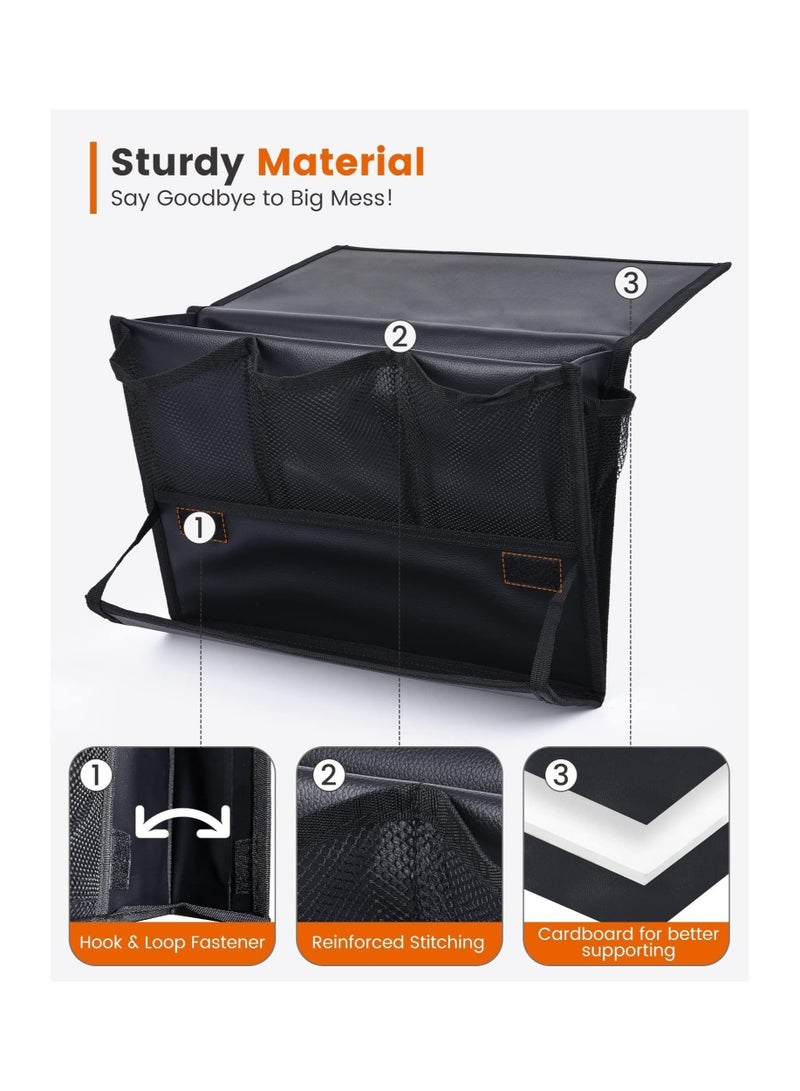 Versatile Bedside Organizer with Power Strip 6 Pocket Storage for Remotes Phones and Tablets in Black - Image 3