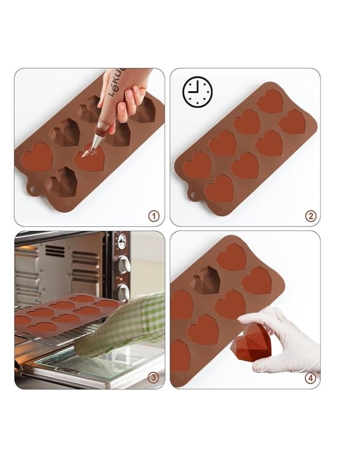 2 Pcs Heart Jelly Silicone Moulds, 8 Cavity Diamond Heart Shape Silicone Chocolate Moulds 3D Love Diamond Wax Melt Moulds,Silicone Mould for Handmade DIY Cake Chocolate Jelly Ice Cube  - Image 1