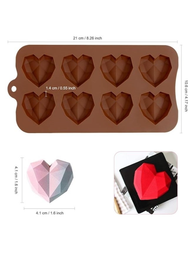 2 Pcs Heart Jelly Silicone Moulds, 8 Cavity Diamond Heart Shape Silicone Chocolate Moulds 3D Love Diamond Wax Melt Moulds,Silicone Mould for Handmade DIY Cake Chocolate Jelly Ice Cube  - Image 3