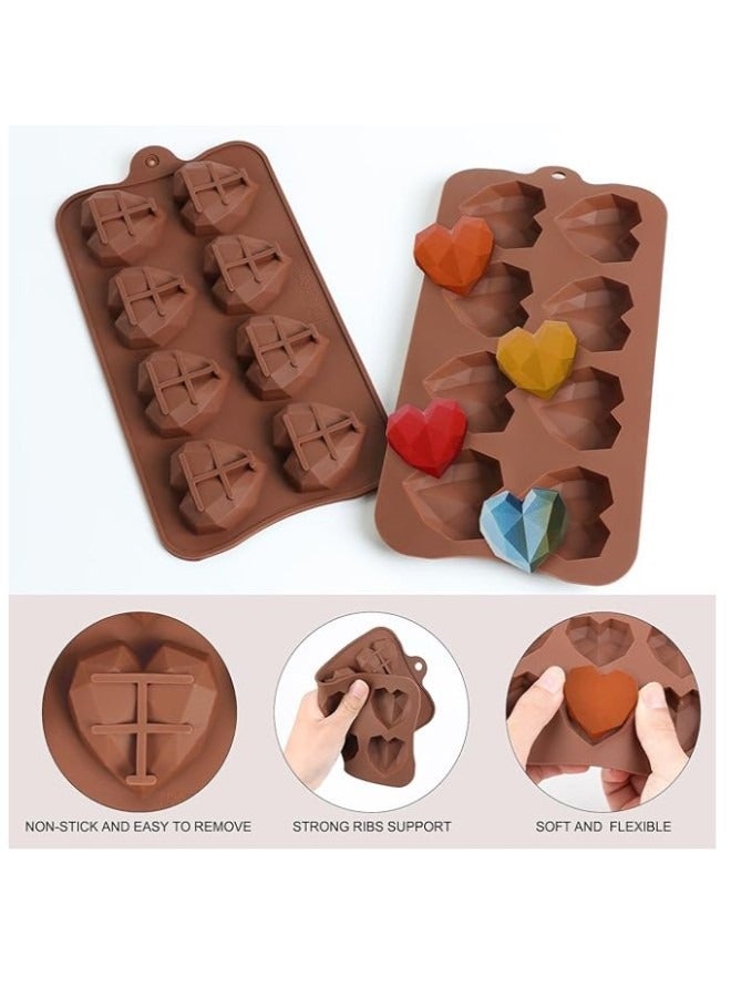 2 Pcs Heart Jelly Silicone Moulds, 8 Cavity Diamond Heart Shape Silicone Chocolate Moulds 3D Love Diamond Wax Melt Moulds,Silicone Mould for Handmade DIY Cake Chocolate Jelly Ice Cube  - Image 2