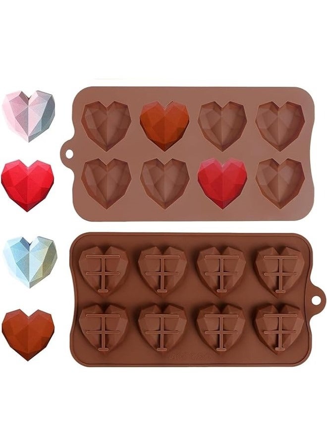2 Pcs Heart Jelly Silicone Moulds, 8 Cavity Diamond Heart Shape Silicone Chocolate Moulds 3D Love Diamond Wax Melt Moulds,Silicone Mould for Handmade DIY Cake Chocolate Jelly Ice Cube  - Image 4