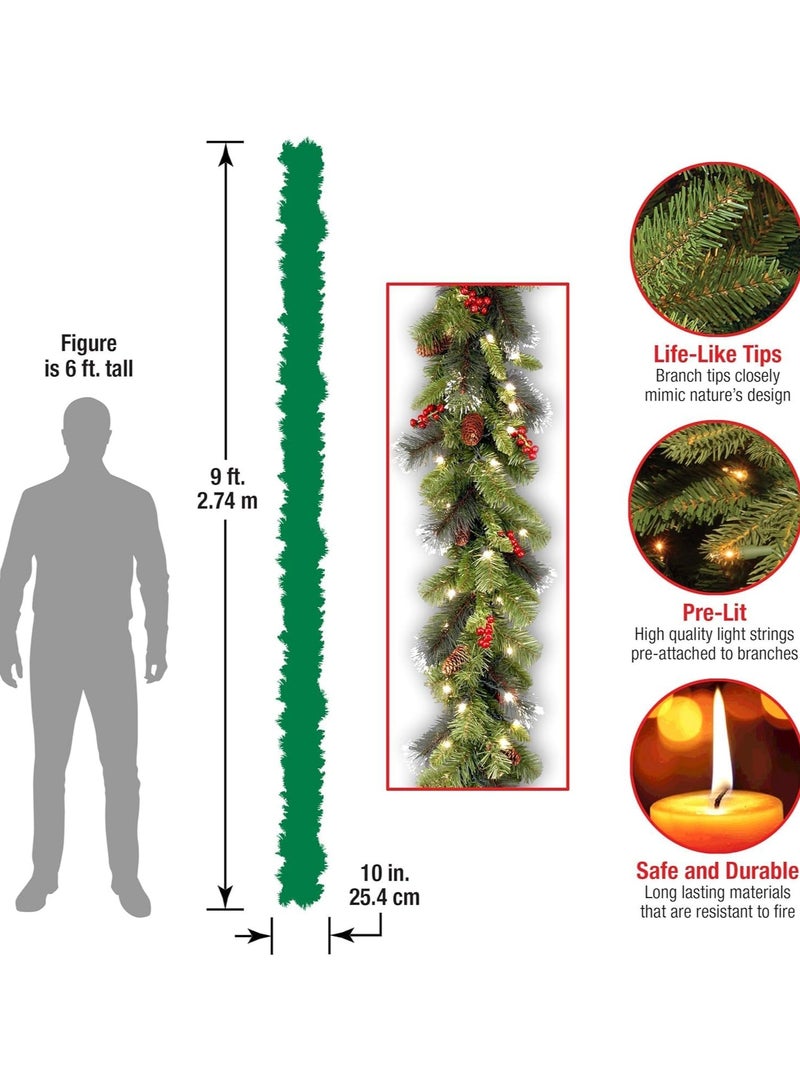 تابيت إكليل عيد الميلاد، إكليل عيد الميلاد بطول 2.7 متر مع 50 ضوءًا، إكليل عيد الميلاد المصنوع من مادة البولي فينيل كلوريد مع أقماع الصنوبر، زينة عيد الميلاد من التوت الأحمر للاستخدام الداخلي والخارجي للمنزل - Image 3
