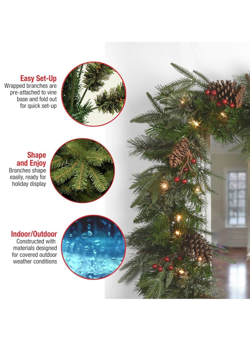 تابيت إكليل عيد الميلاد، إكليل عيد الميلاد بطول 2.7 متر مع 50 ضوءًا، إكليل عيد الميلاد المصنوع من مادة البولي فينيل كلوريد مع أقماع الصنوبر، زينة عيد الميلاد من التوت الأحمر للاستخدام الداخلي والخارجي للمنزل - Image 2