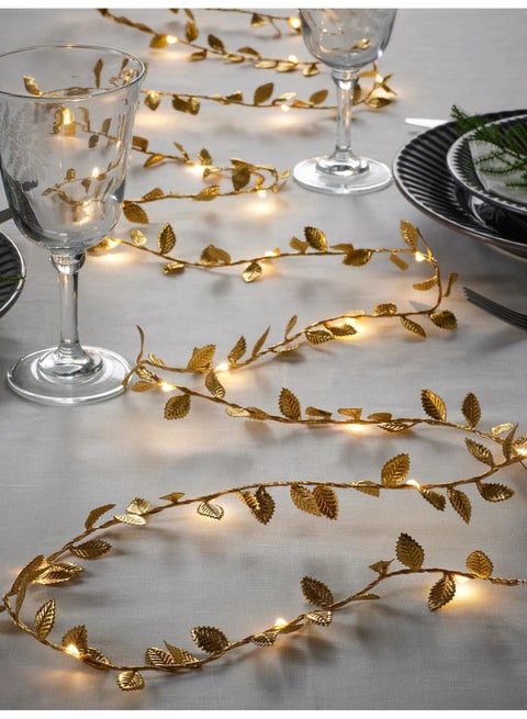 Golden Leaf Vine LED Decorative String Lights – 2M / 5M Battery-Powered Copper Wire Fairy Lights with 20 / 50 Warm LEDs | Elegant Gold Leaf Garland for Room, Wall, Table, Wedding & Holiday Decoration (Batteries Not Included)