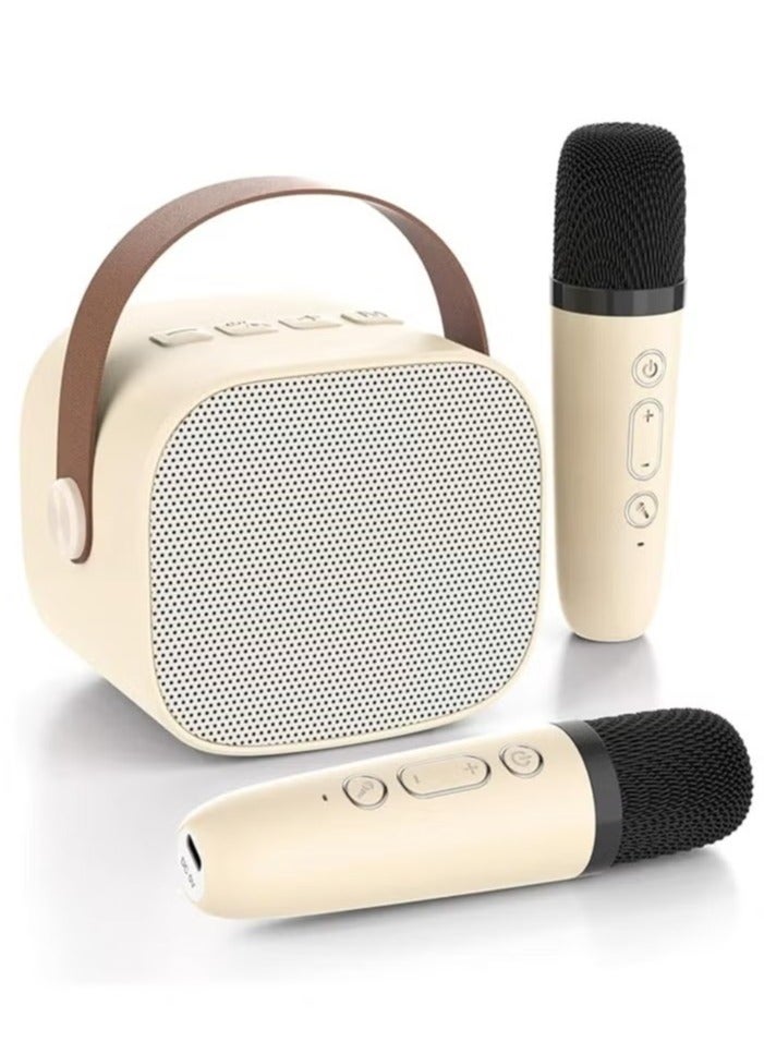Portable Bluetooth Karaoke Machine with 2 Wireless Microphones, Music Player and Mini Speaker for Kids, Toys and Gifts, off White , Belge  - Image 1