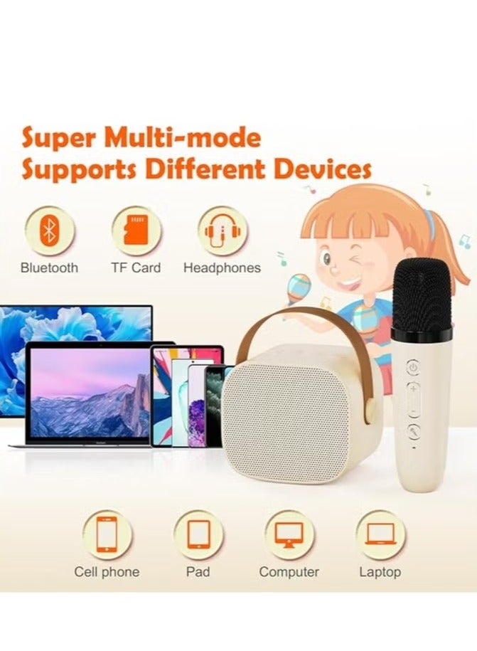 Portable Bluetooth Karaoke Machine with 2 Wireless Microphones, Music Player and Mini Speaker for Kids, Toys and Gifts, off White , Belge  - Image 5