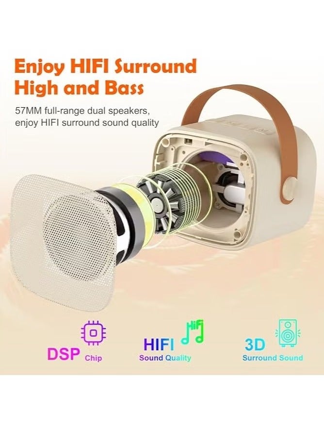 Portable Bluetooth Karaoke Machine with 2 Wireless Microphones, Music Player and Mini Speaker for Kids, Toys and Gifts, off White , Belge  - Image 4