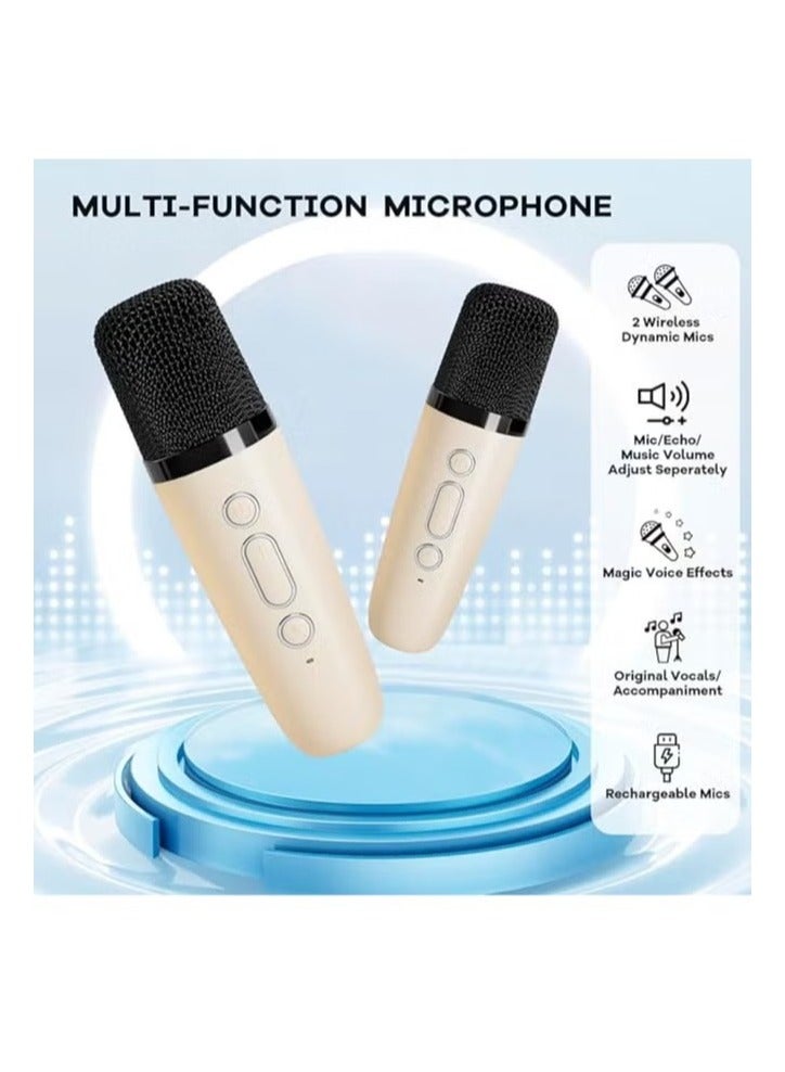 Portable Bluetooth Karaoke Machine with 2 Wireless Microphones, Music Player and Mini Speaker for Kids, Toys and Gifts, off White , Belge  - Image 3