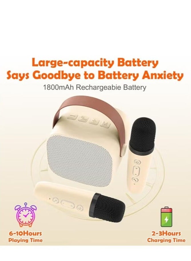 Portable Bluetooth Karaoke Machine with 2 Wireless Microphones, Music Player and Mini Speaker for Kids, Toys and Gifts, off White , Belge  - Image 2